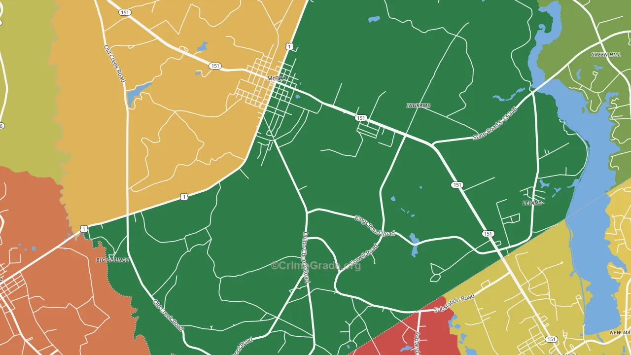McBee, SC Map of Robbery Rates