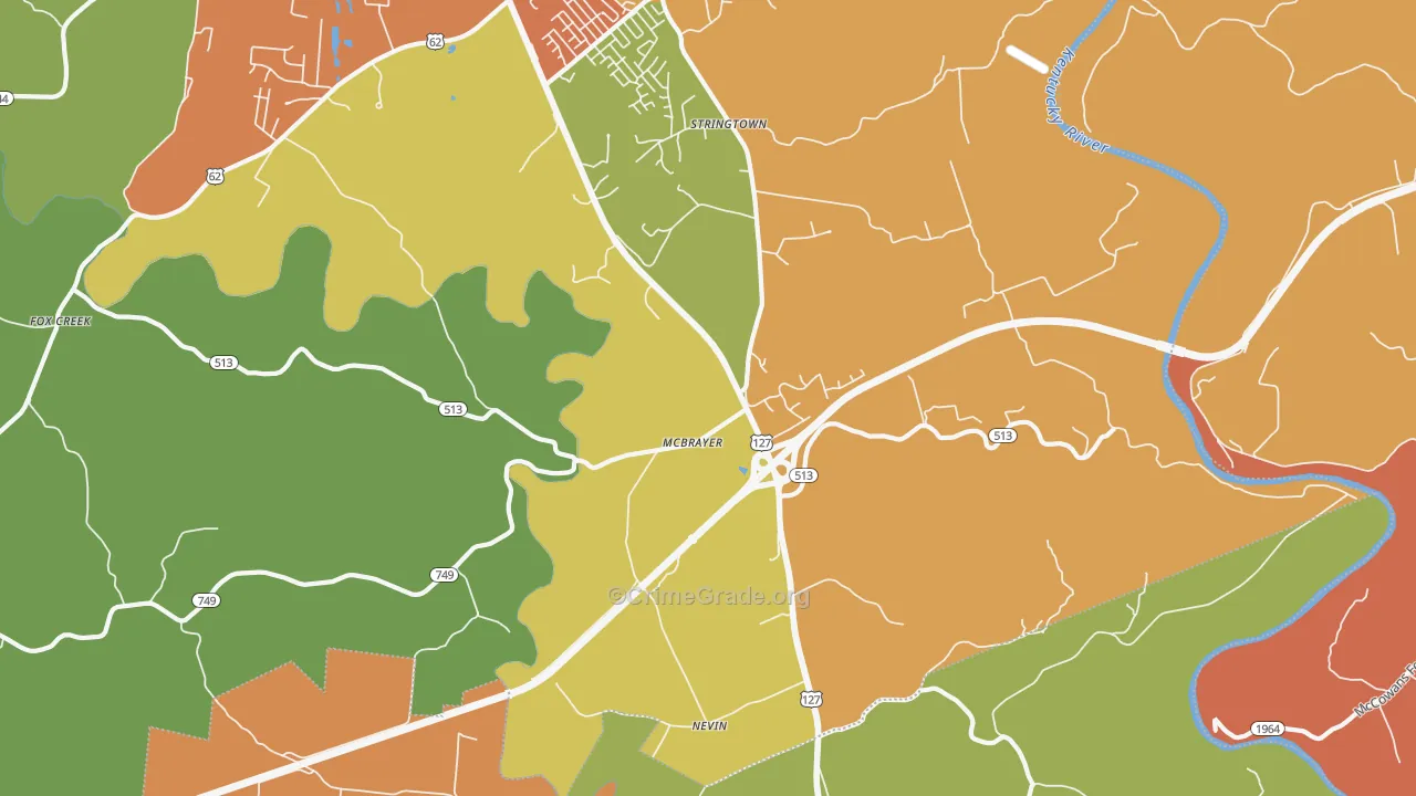 McBrayer, KY Map of Robbery Rates
