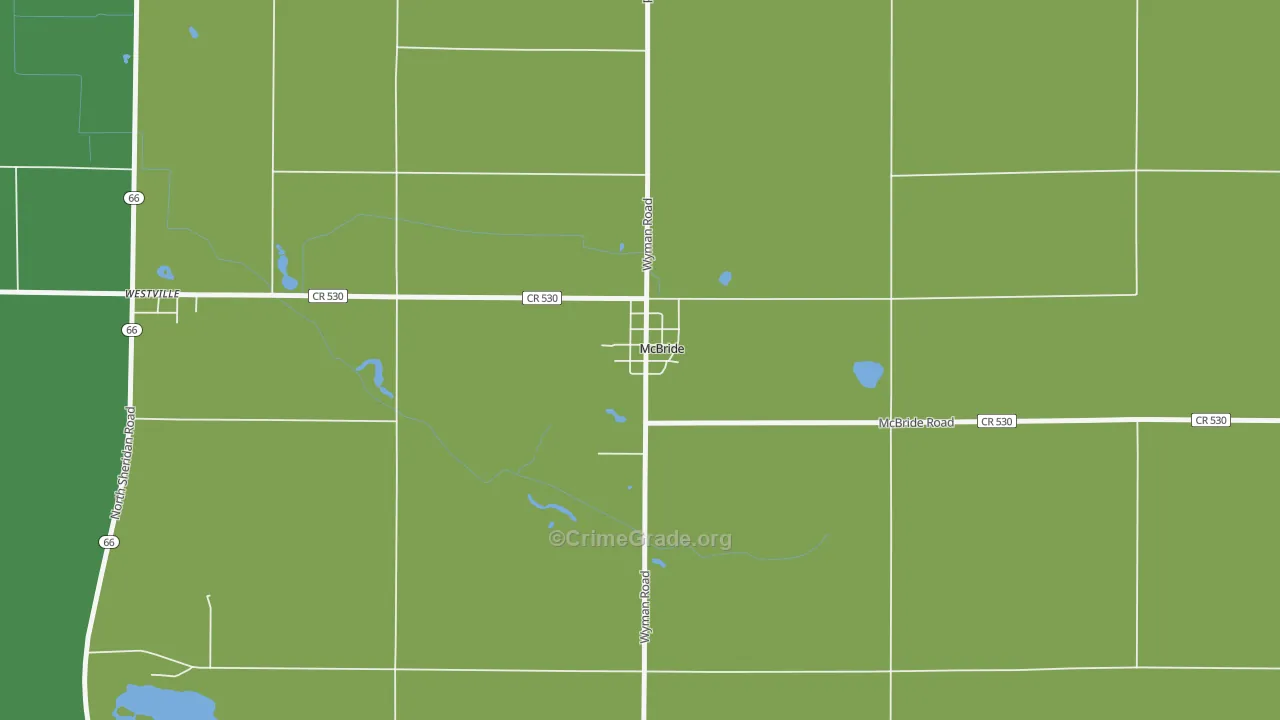 McBride, MI Map of Robbery Rates
