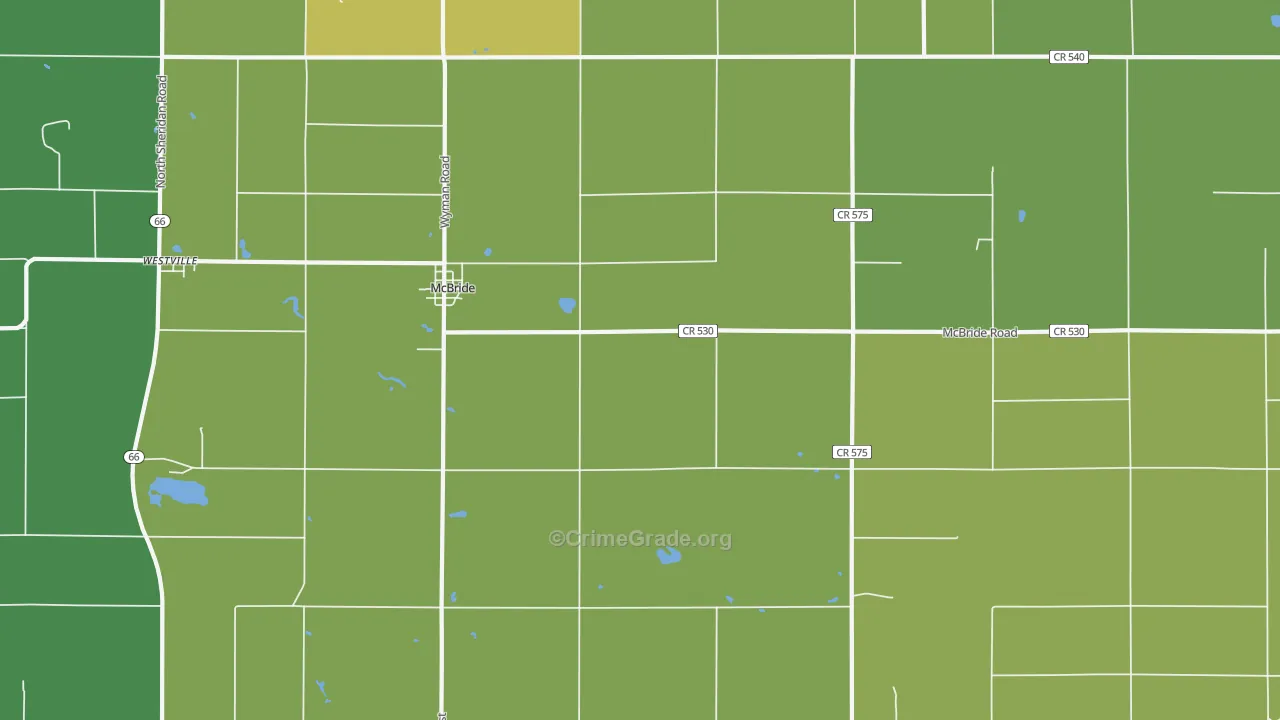 Mcbrides, MI Map of Robbery Rates
