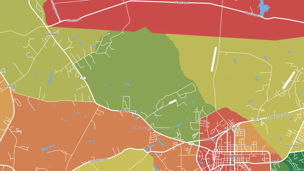 Mccain, NC Map of Robbery Rates