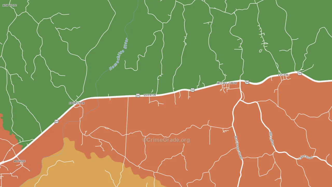 McCall Creek, MS Map of Robbery Rates