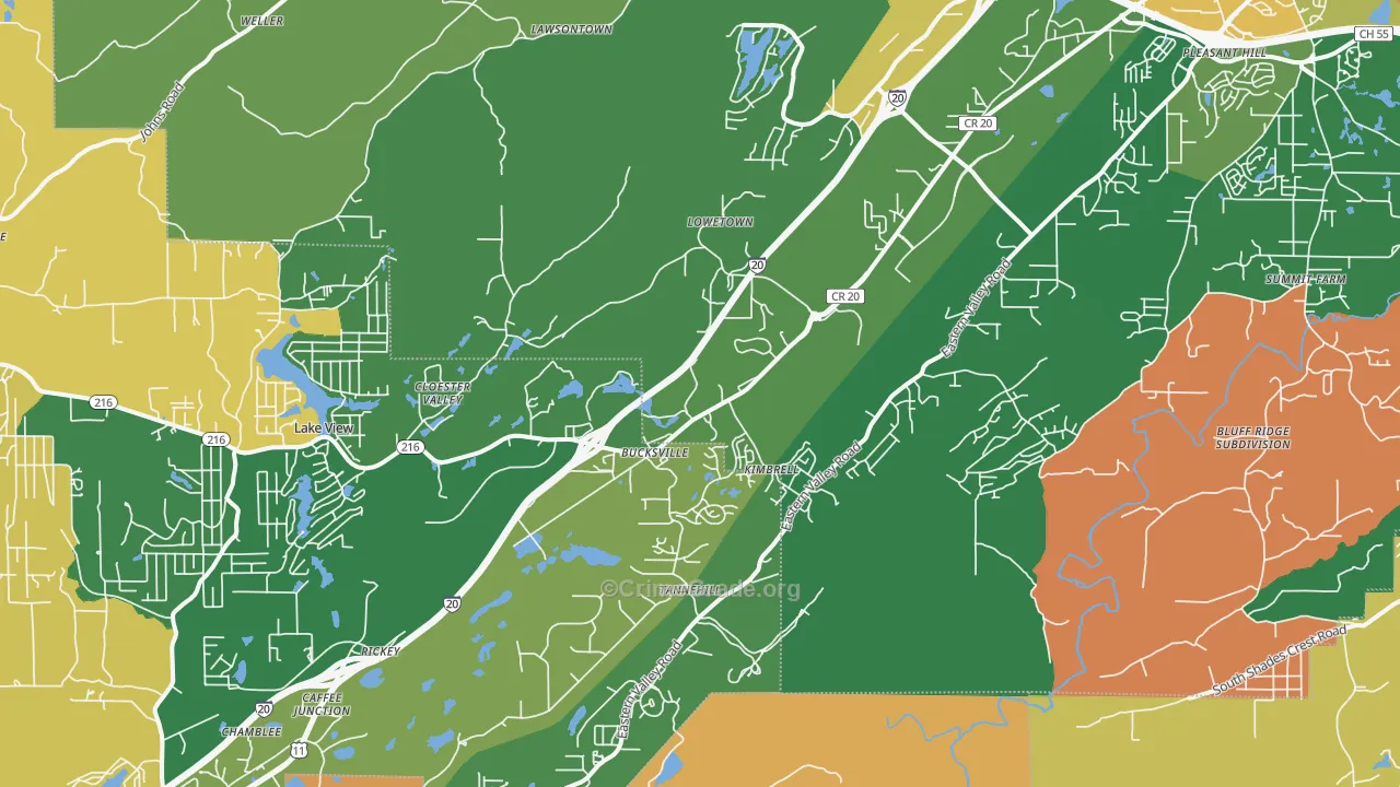 Mccalla, AL Map of Robbery Rates