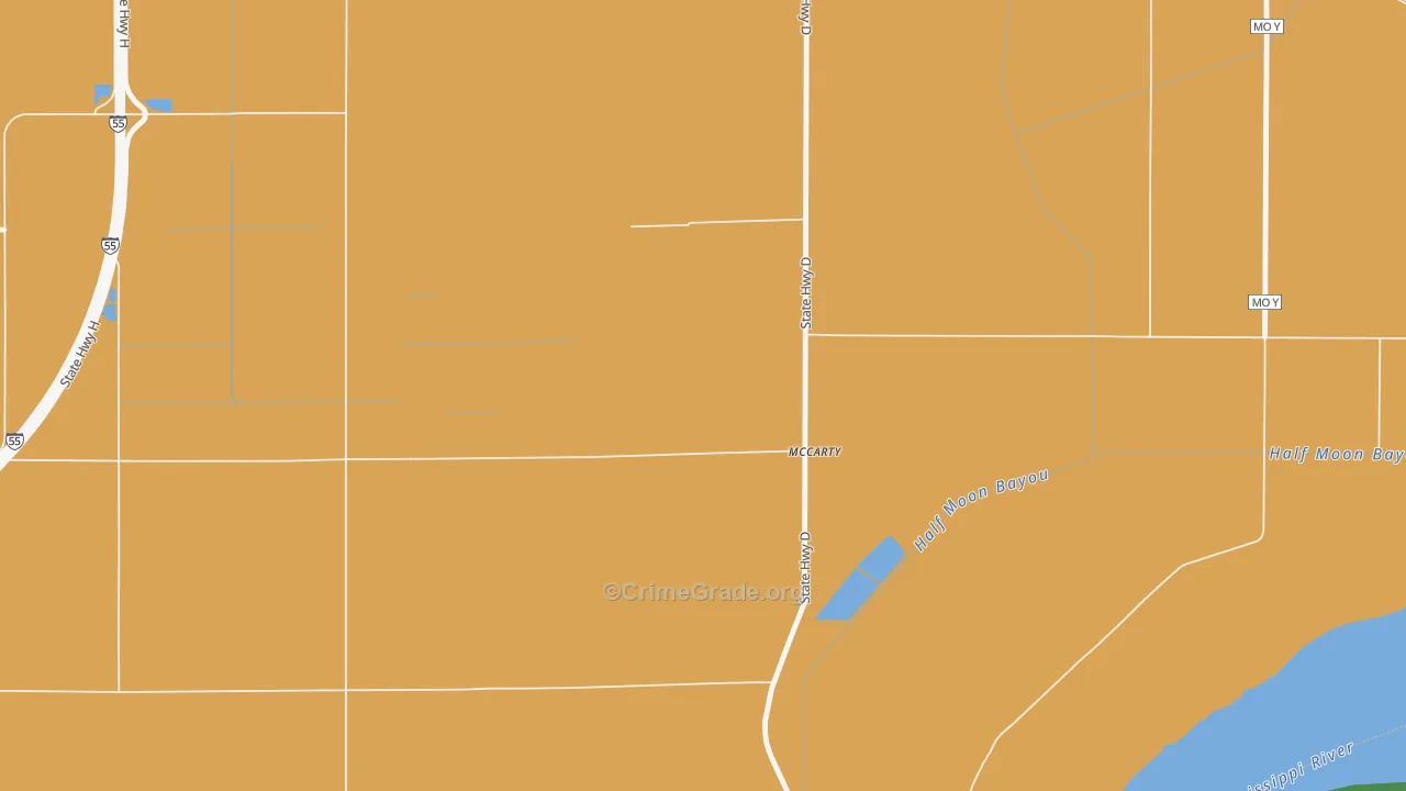McCarty, MO Map of Robbery Rates
