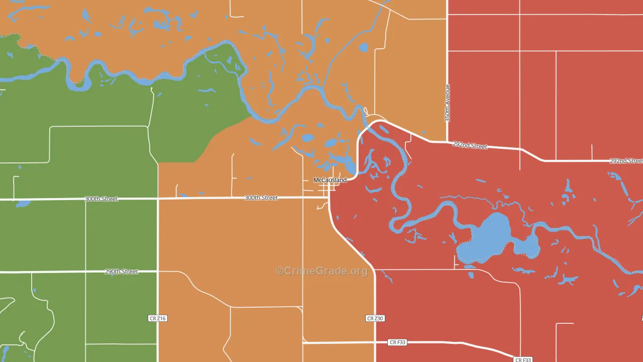 McCausland, IA Map of Robbery Rates