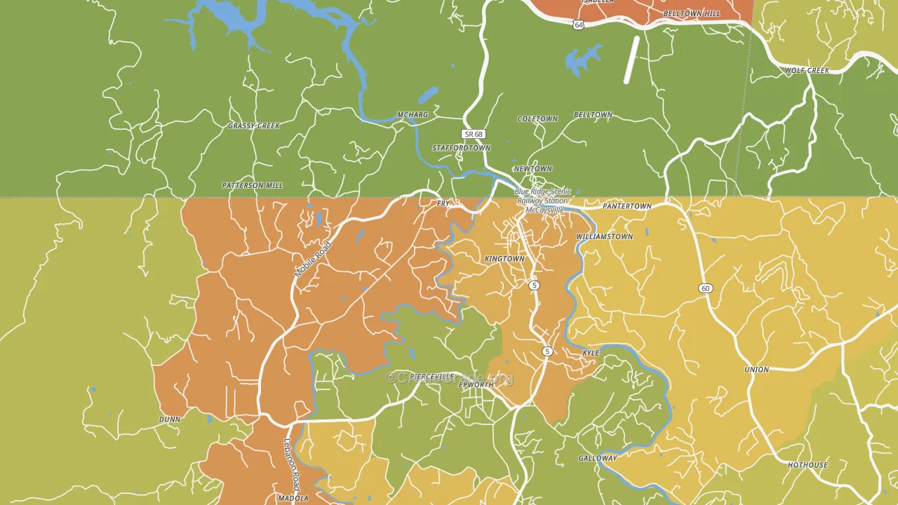 McCaysville, GA Map of Robbery Rates