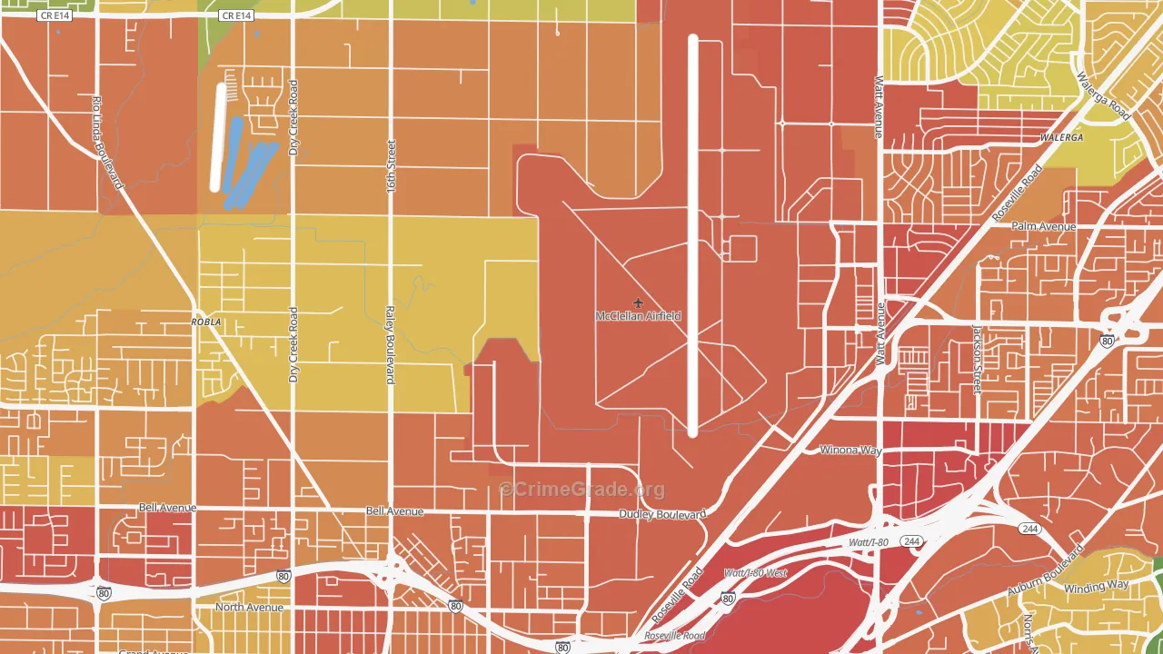 McClellan Park, CA Map of Robbery Rates