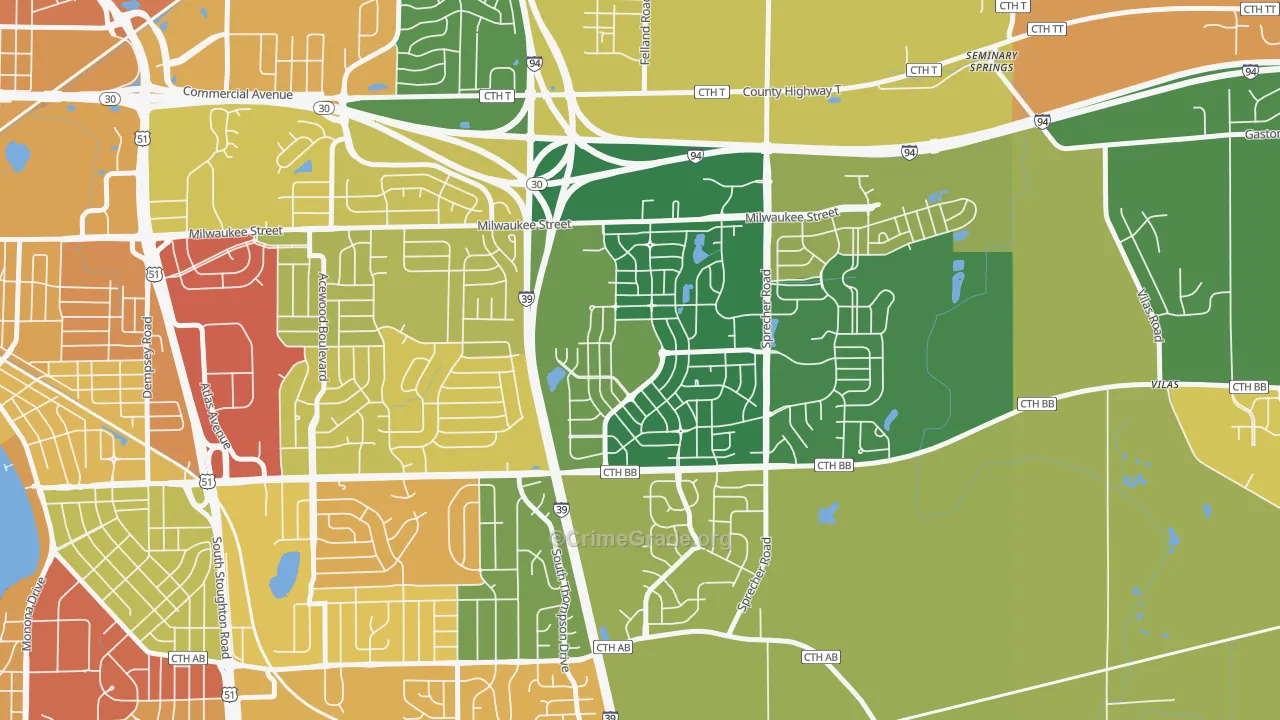 McClellan Park, Madison, WI Map of Robbery Rates