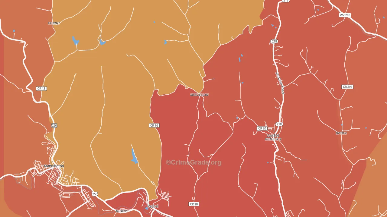 McClellan, WV Map of Robbery Rates