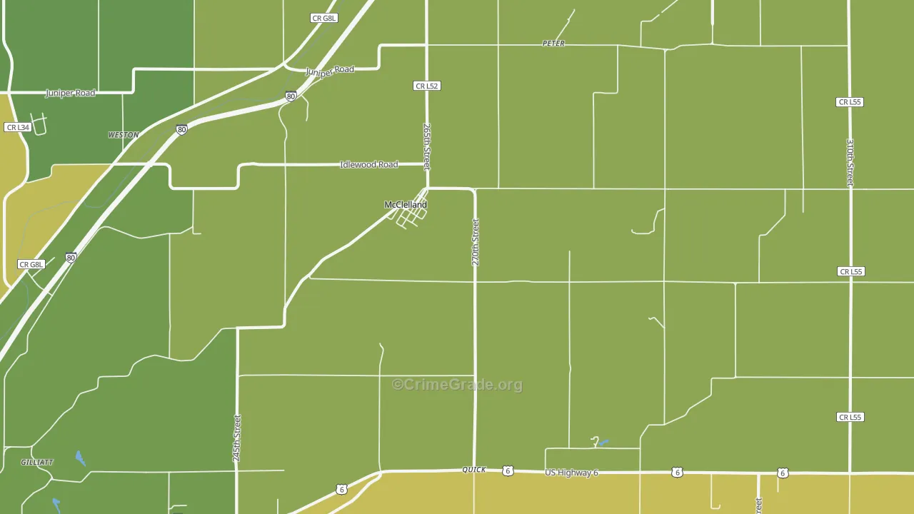 McClelland, IA Map of Robbery Rates