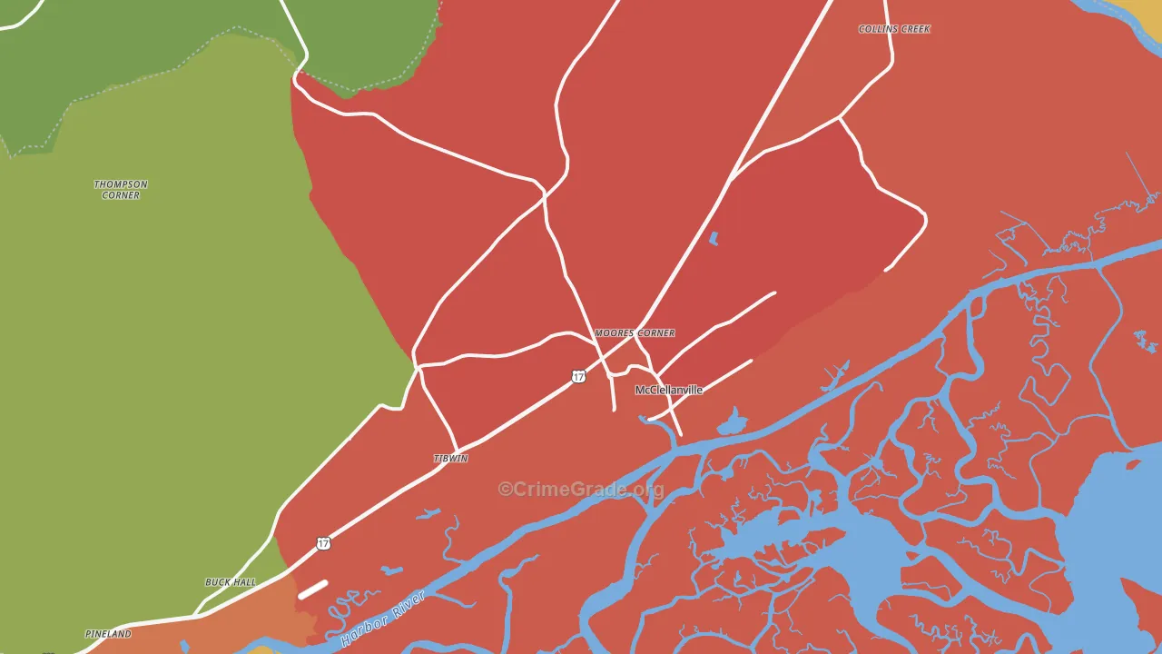 McClellanville, SC Map of Robbery Rates