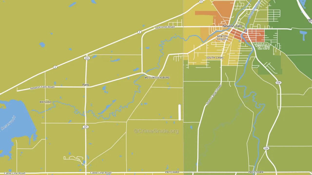 McClintocksburg, OH Map of Robbery Rates