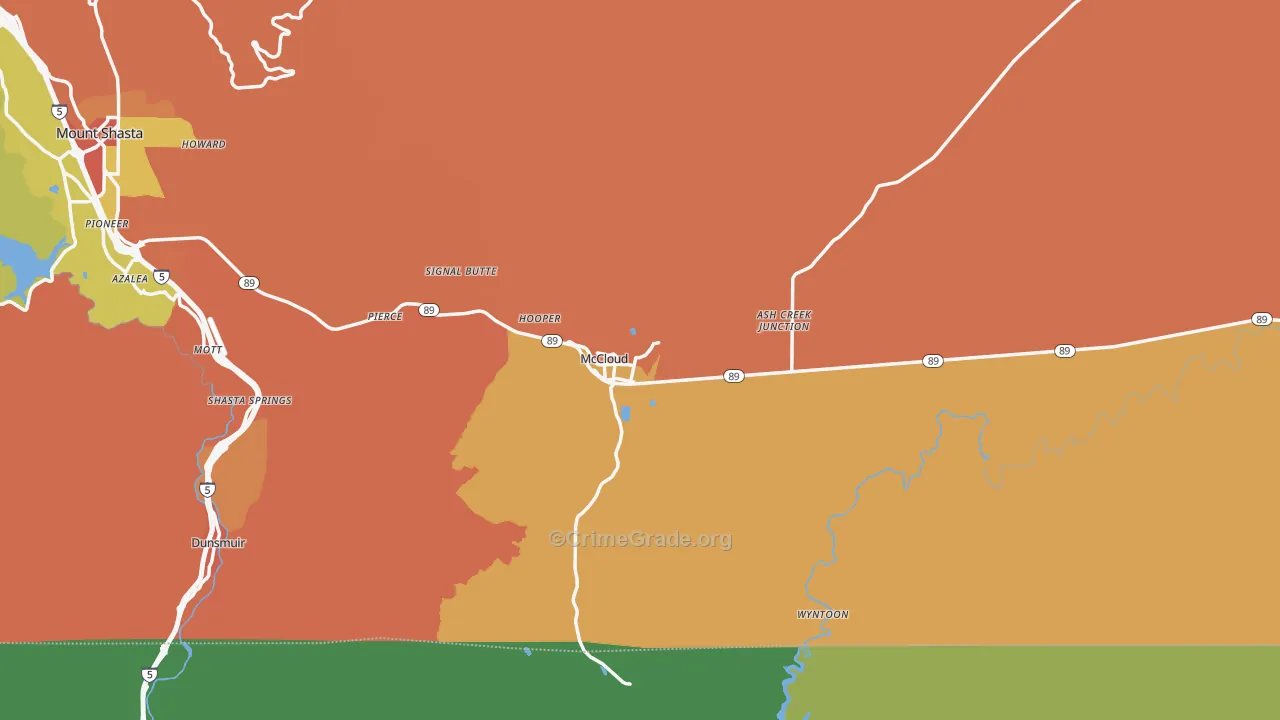 Mccloud, CA Map of Robbery Rates