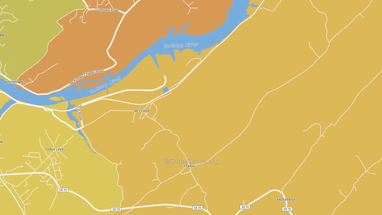 McCloud, TN Map of Robbery Rates