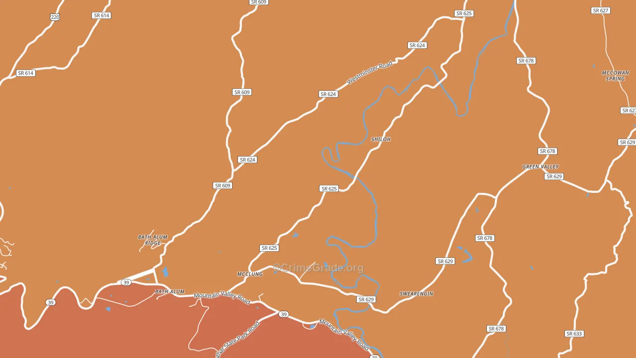 McClung, VA Map of Robbery Rates
