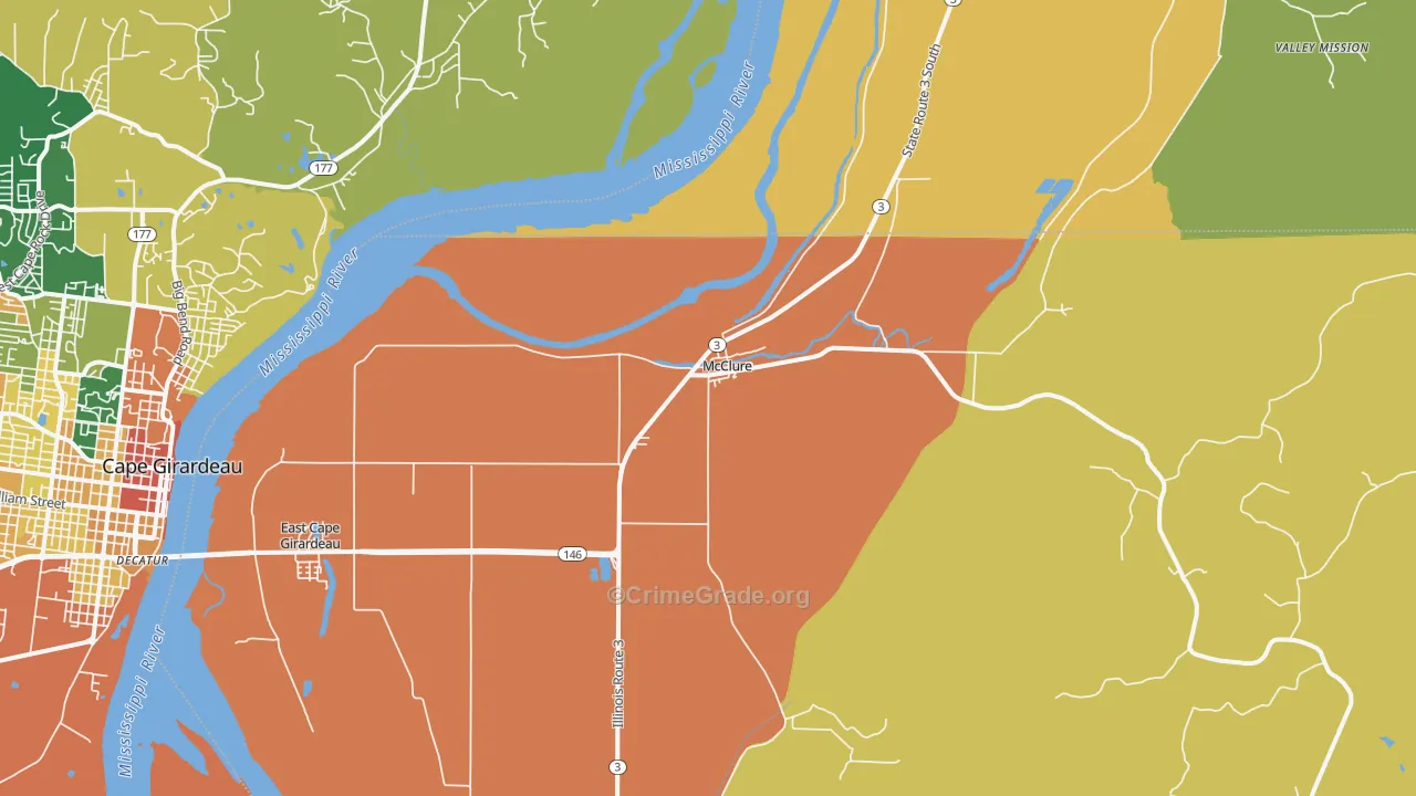 McClure, IL Map of Robbery Rates