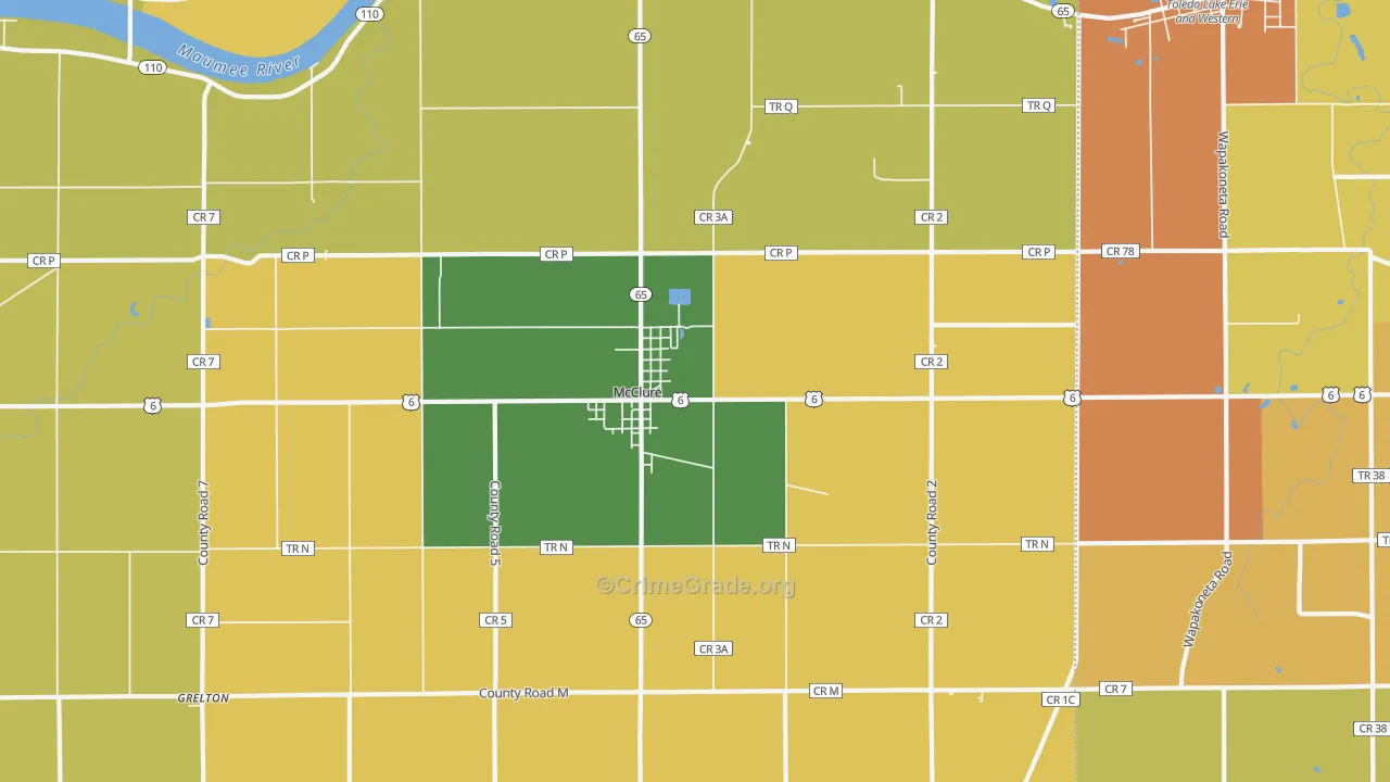 McClure, OH Map of Robbery Rates