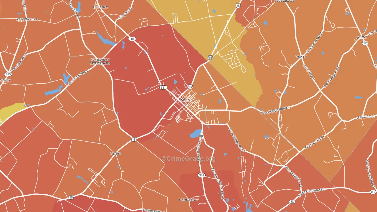 McColl, SC Map of Robbery Rates