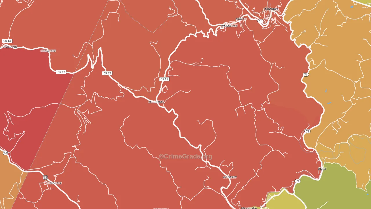 McComas, WV Map of Robbery Rates