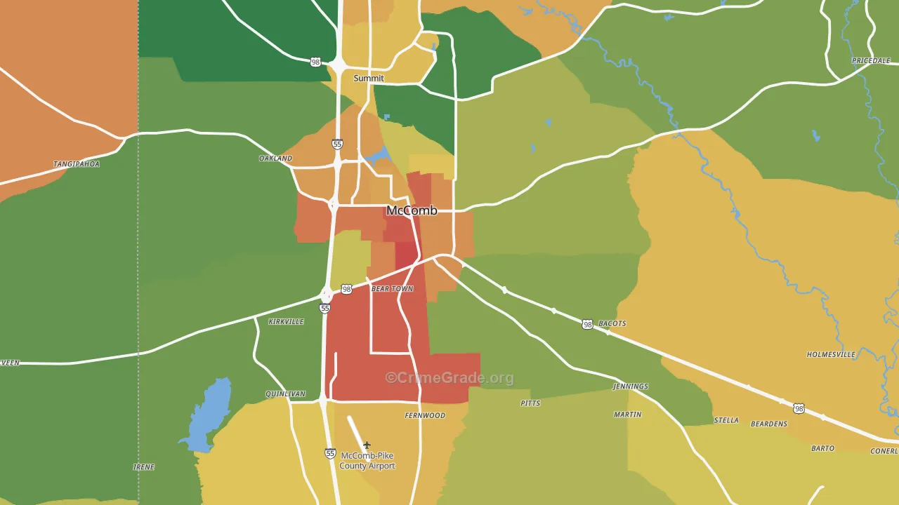 Mccomb, MS Map of Robbery Rates