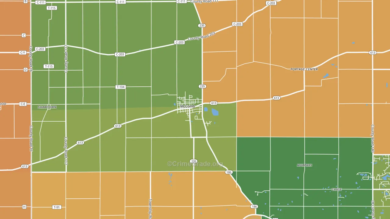 McComb, OH Map of Robbery Rates