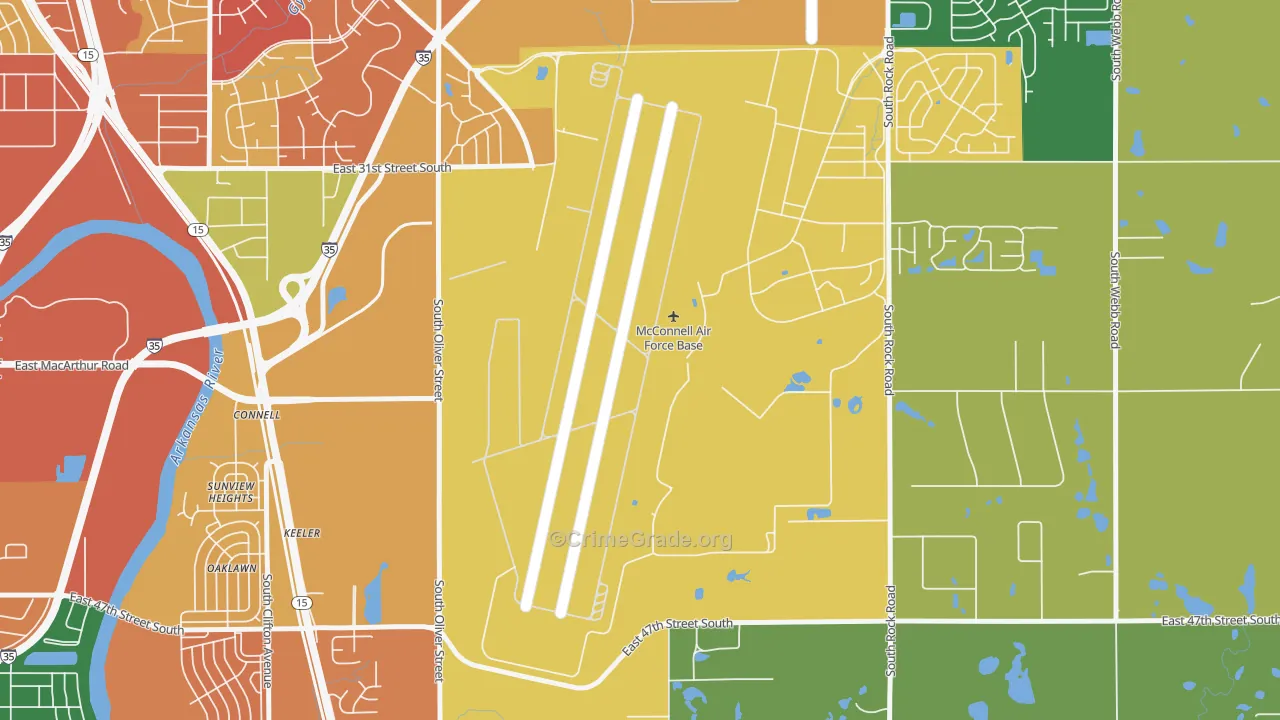 McConnell AFB, KS Map of Robbery Rates