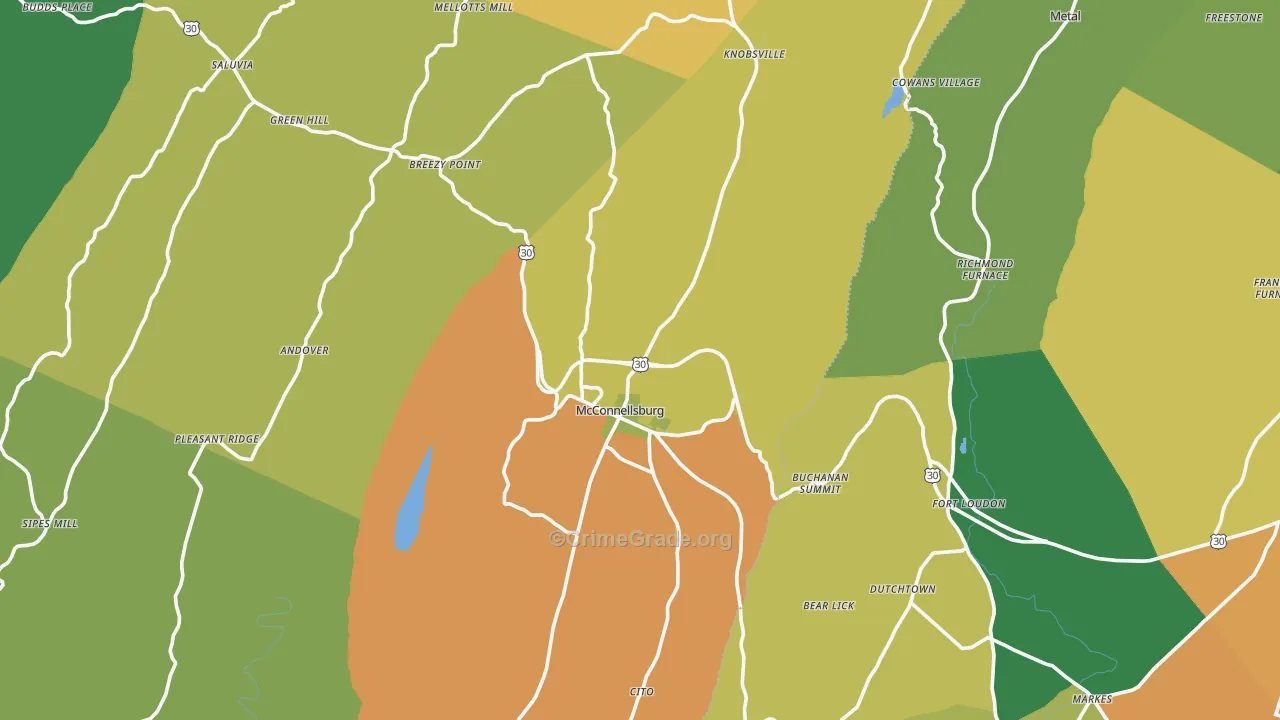 McConnellsburg, PA Map of Robbery Rates