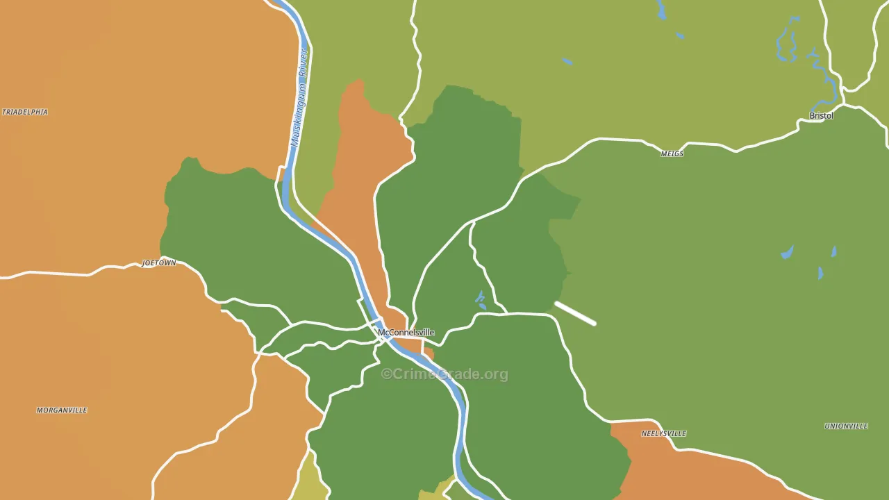 McConnelsville, OH Map of Robbery Rates