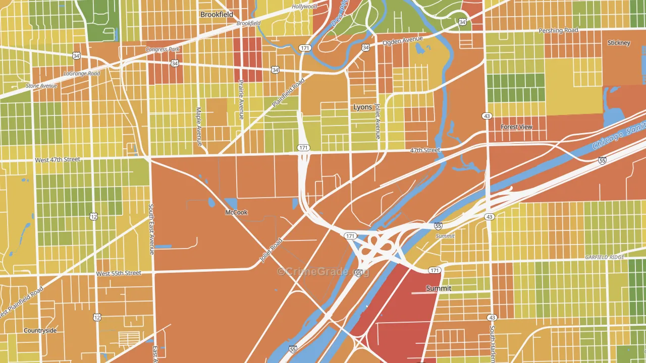McCook, IL Map of Robbery Rates