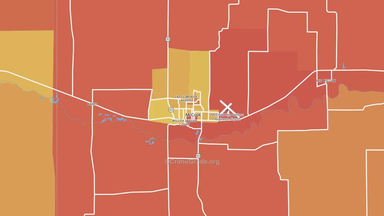 McCook, NE Map of Robbery Rates