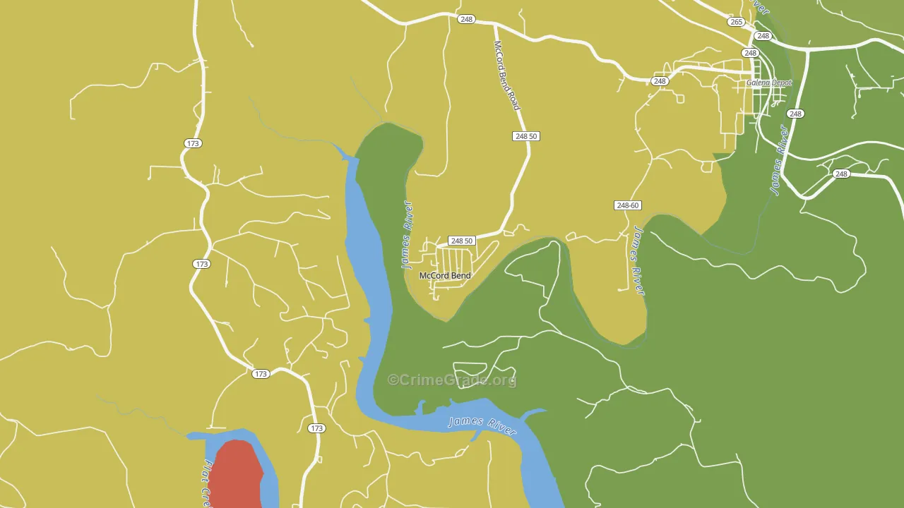 McCord Bend, MO Map of Robbery Rates