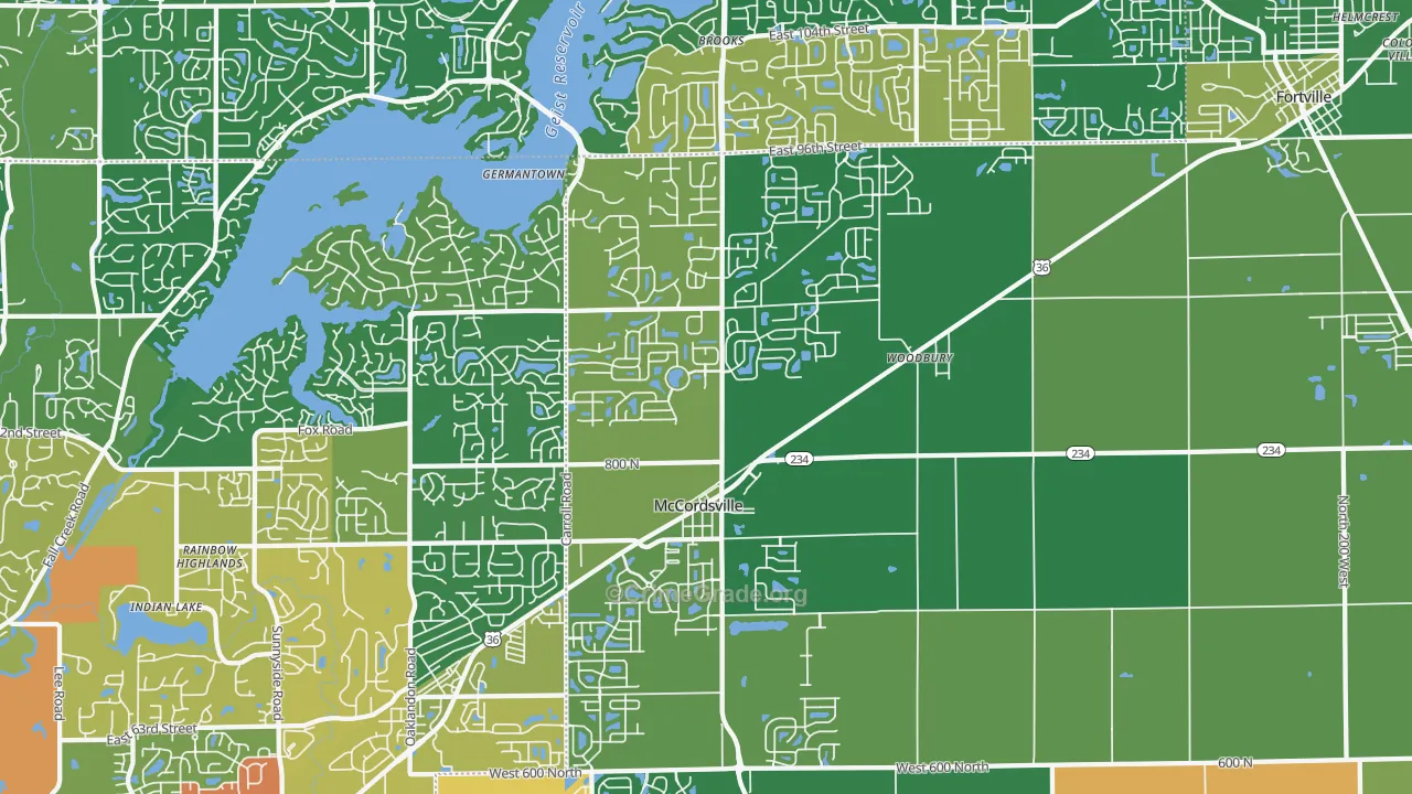 McCordsville, IN Map of Robbery Rates