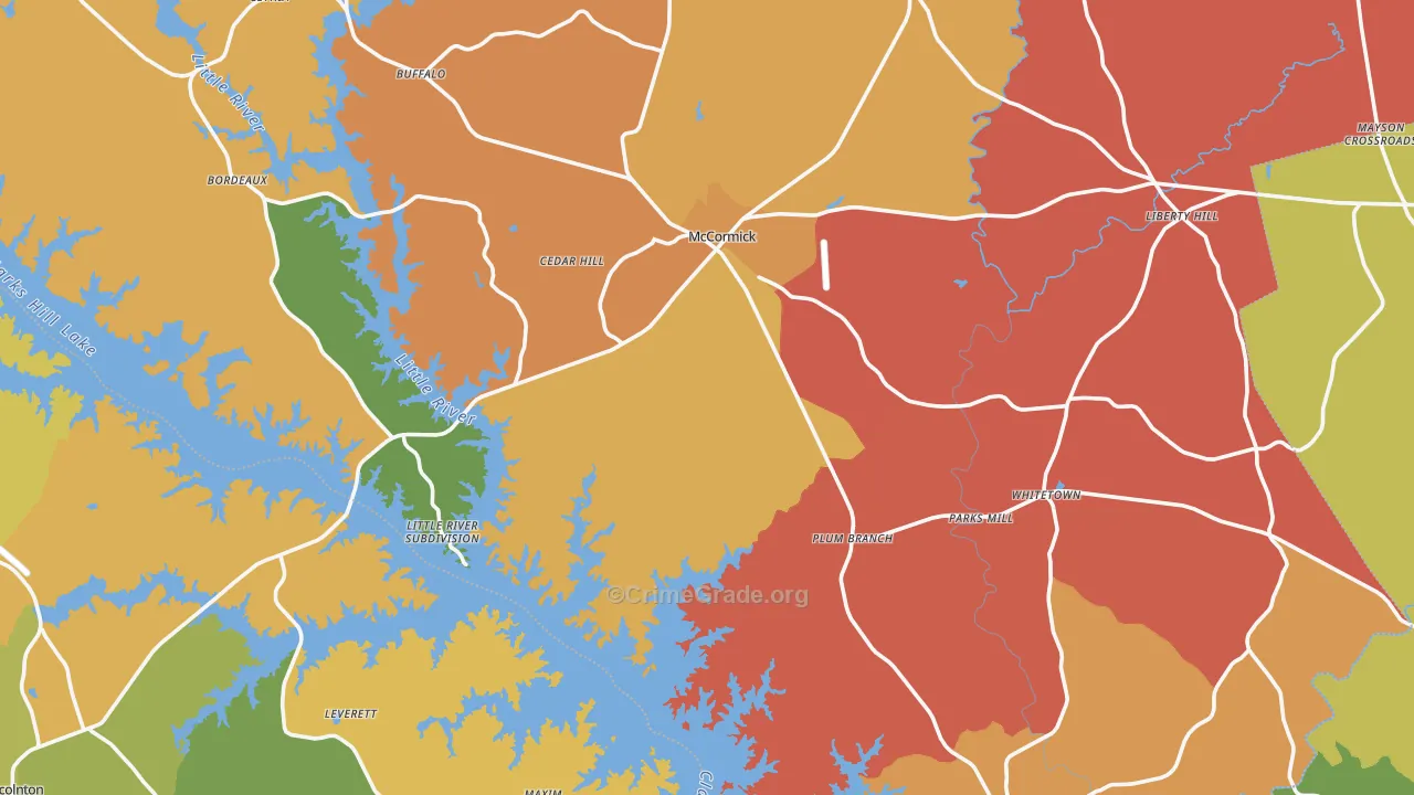 McCormick County, SC Map of Robbery Rates