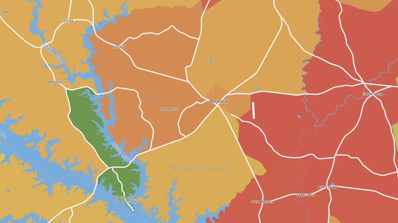McCormick, SC Map of Robbery Rates