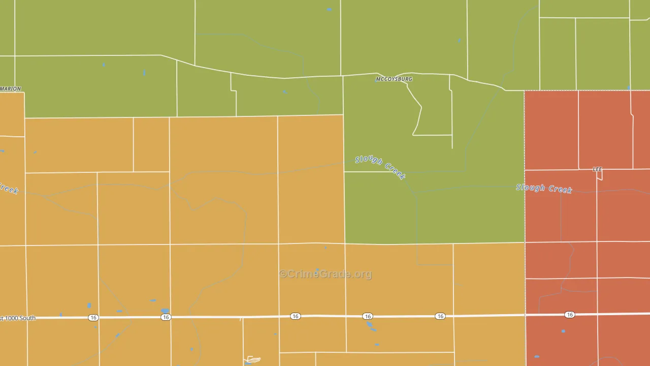 McCoysburg, IN Map of Robbery Rates