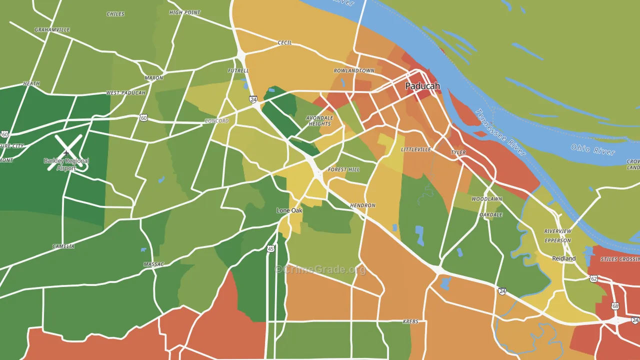 McCracken County, KY Map of Robbery Rates