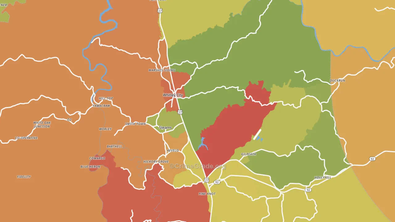 McCreary County, KY Map of Robbery Rates