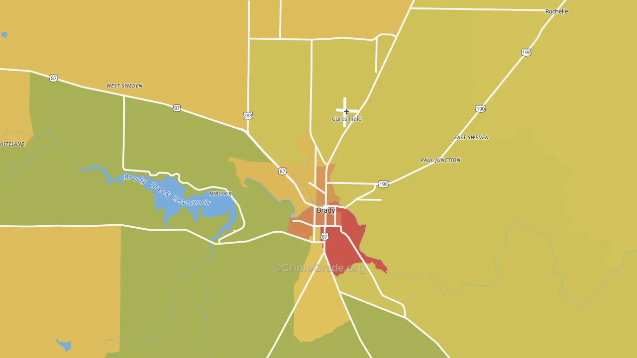 McCulloch County, TX Map of Robbery Rates