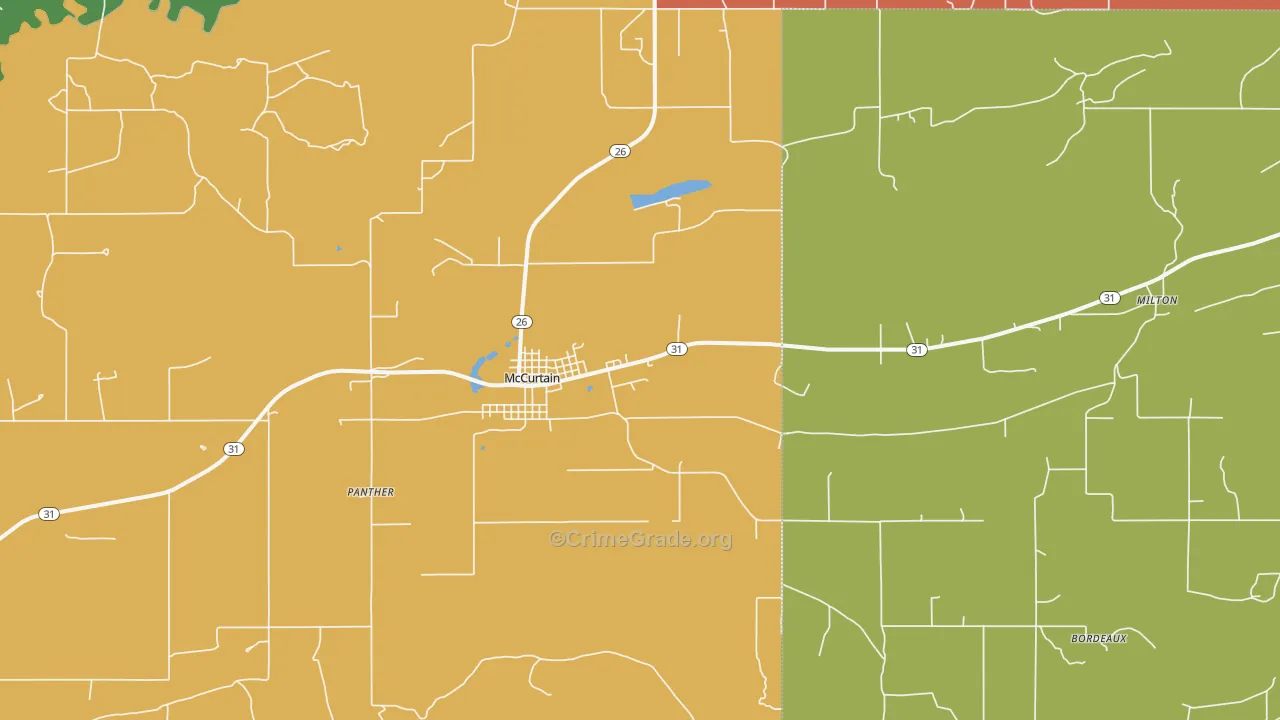 Mccurtain, OK Map of Robbery Rates