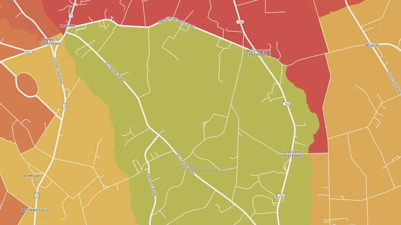 McCutchens Crossroads, SC Map of Robbery Rates