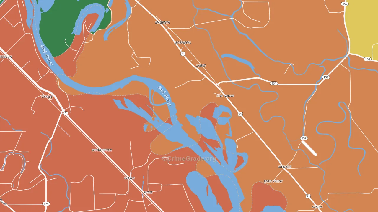 McDade, LA Map of Robbery Rates