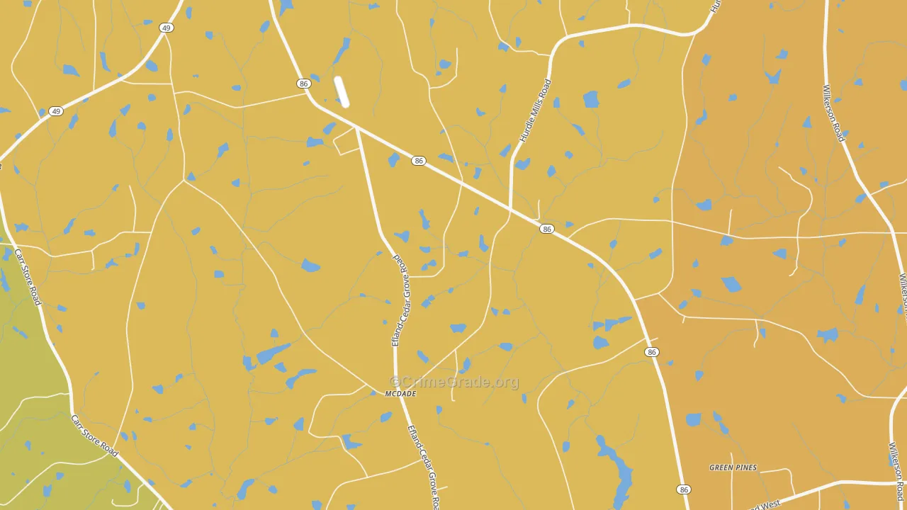 McDade, NC Map of Robbery Rates