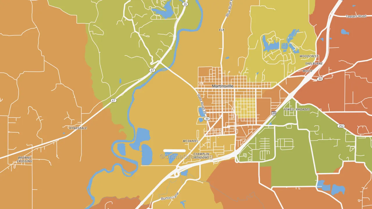 McDaniel, IN Map of Robbery Rates