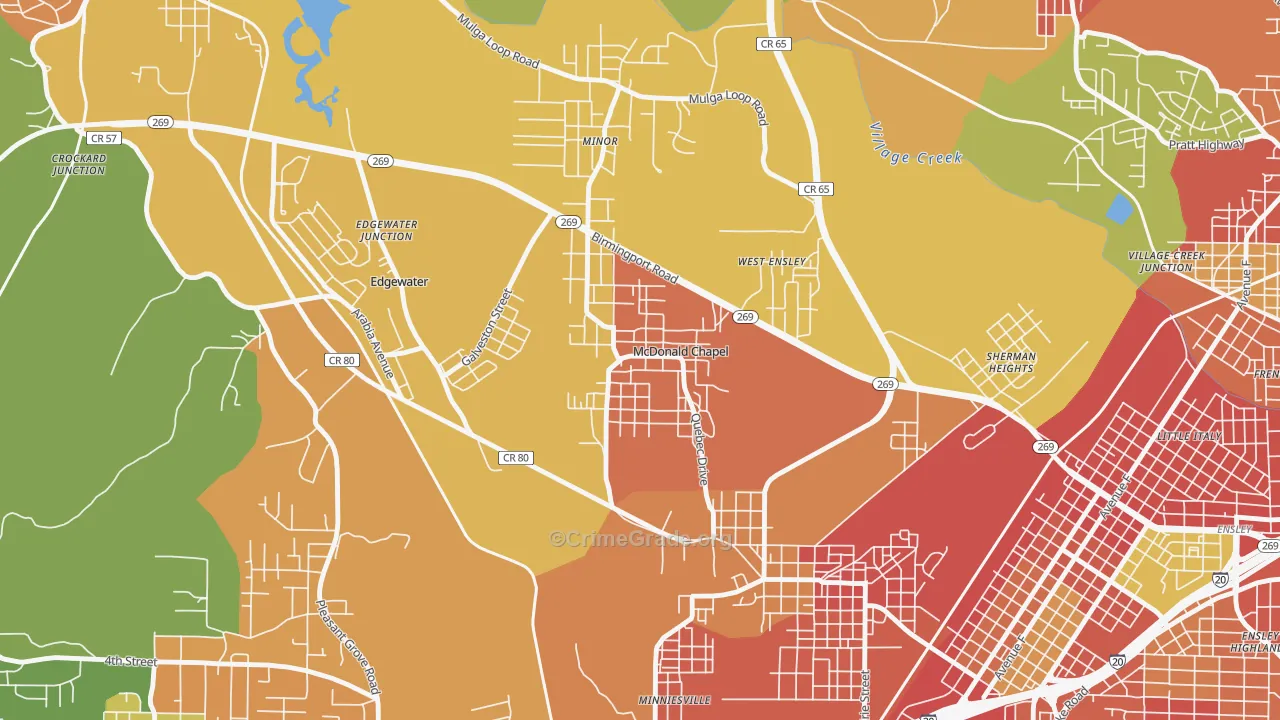 McDonald Chapel, AL Map of Robbery Rates