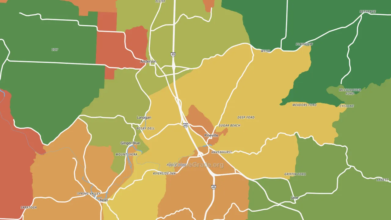 McDonald County, MO Map of Robbery Rates