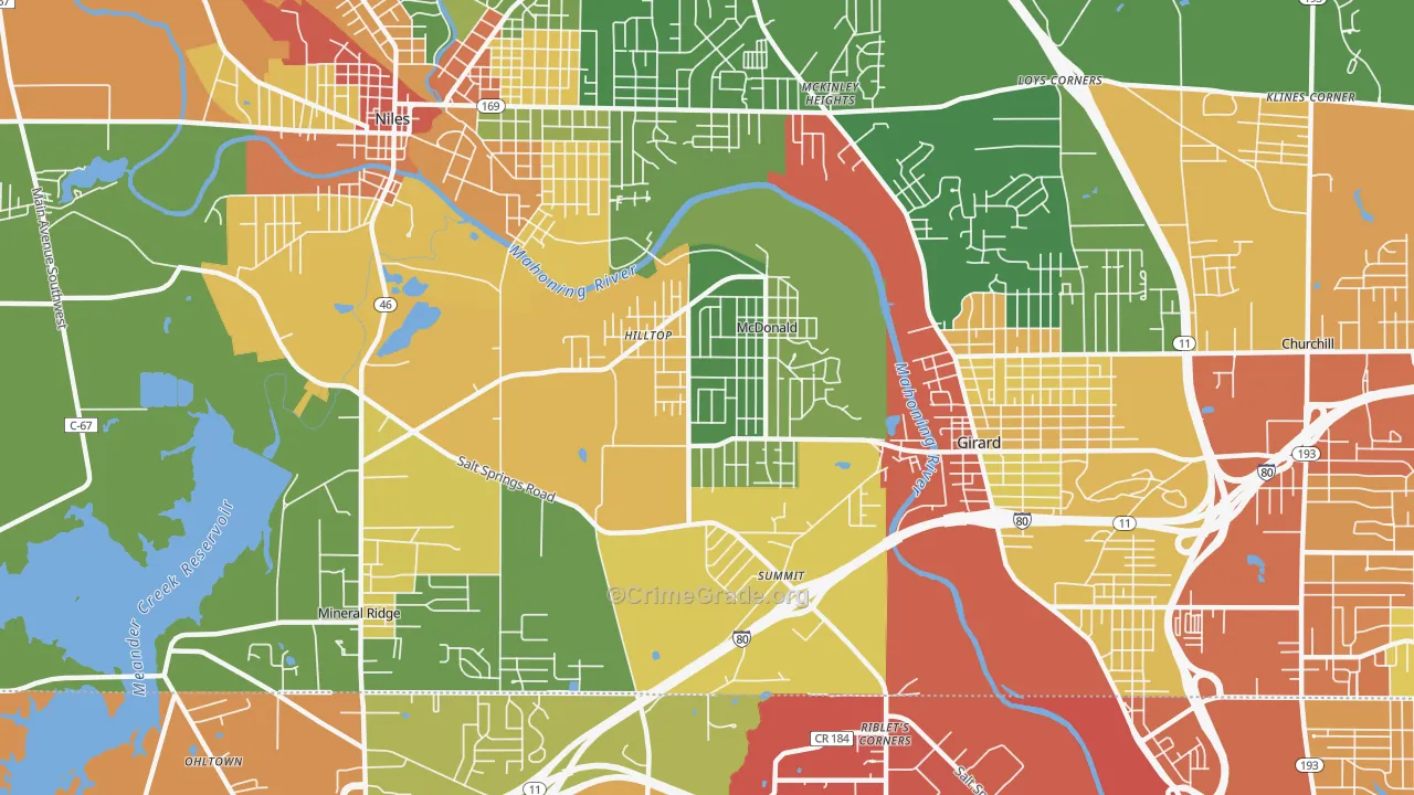 McDonald, OH Map of Robbery Rates