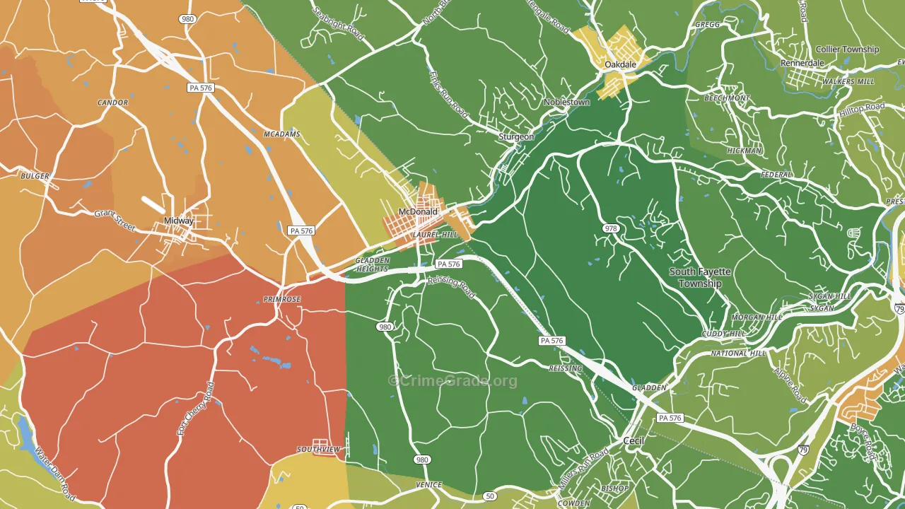 Mcdonald, PA Map of Robbery Rates