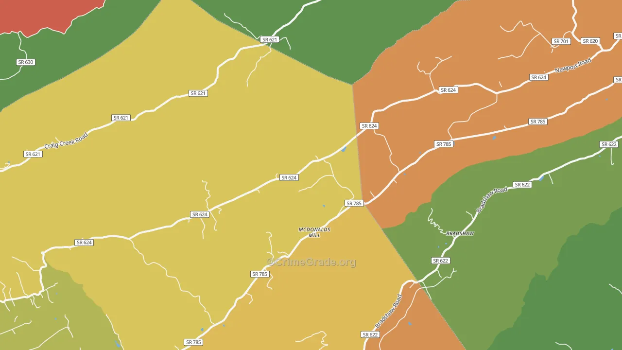 McDonalds Mill, VA Map of Robbery Rates