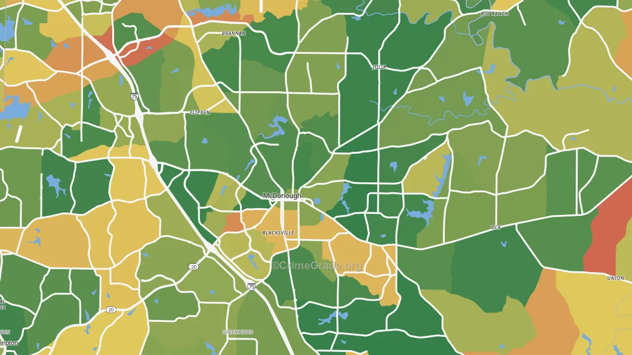 McDonough, GA Map of Robbery Rates