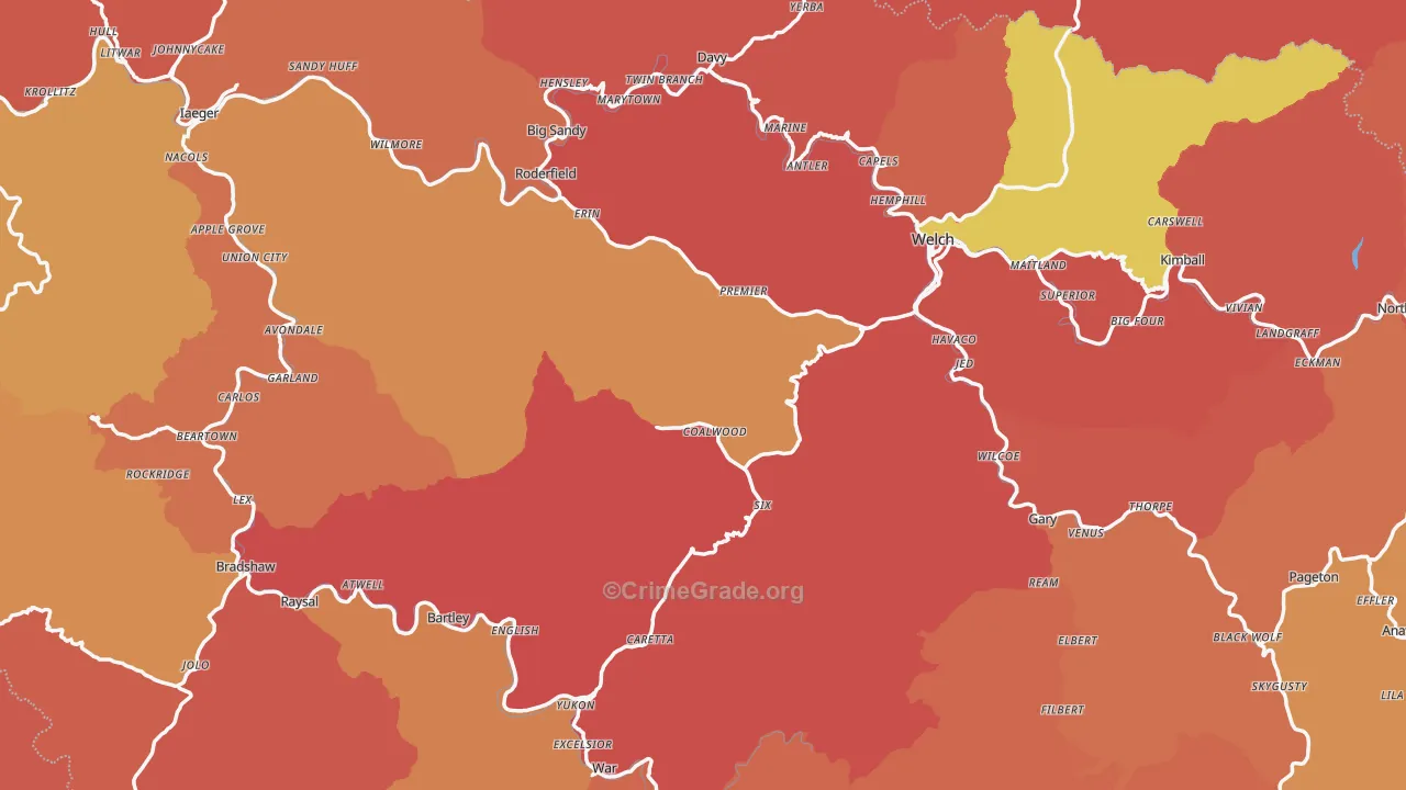 McDowell County, WV Map of Robbery Rates